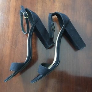 Black Faux Suede Chunky Heels